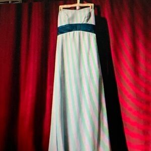 Alfred Angelo Strapless White and Blue Maxi Dress